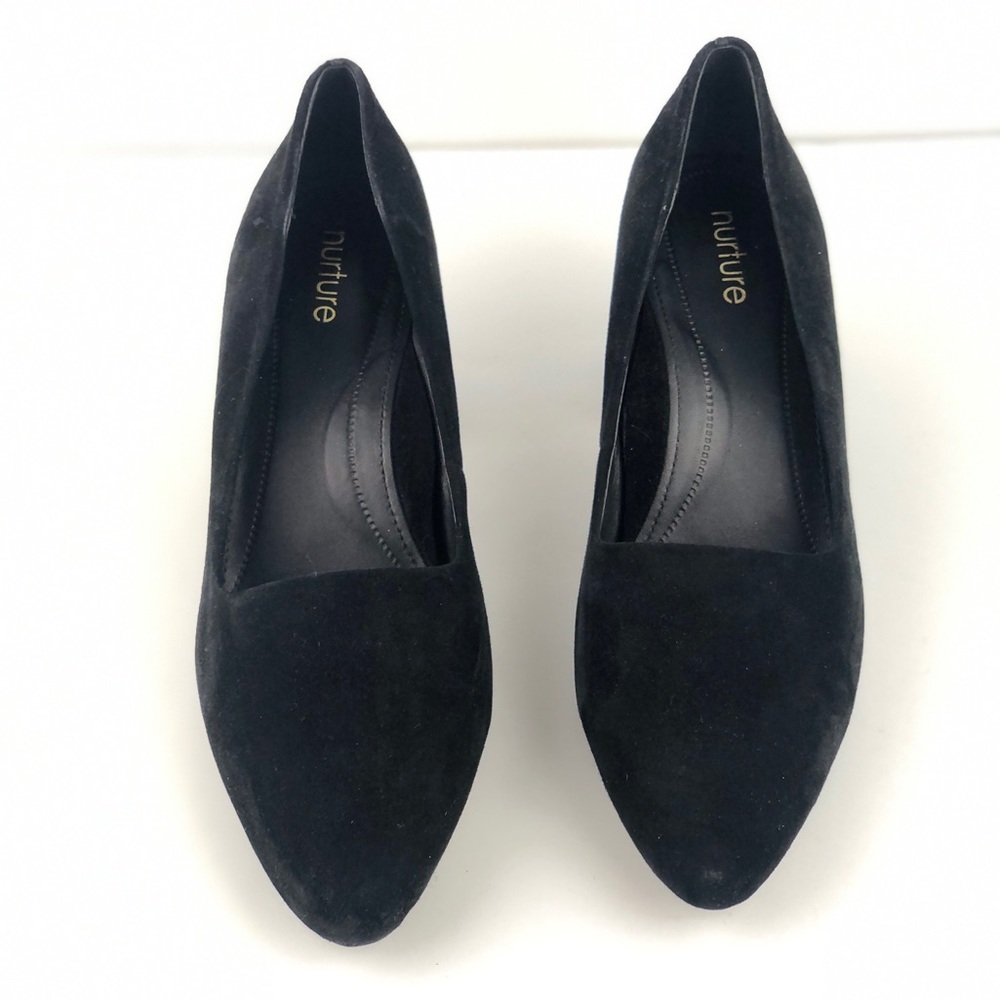 NURTURE BLACK FAUX SUEDE POINTY TOE W/ BLOCK HEELS